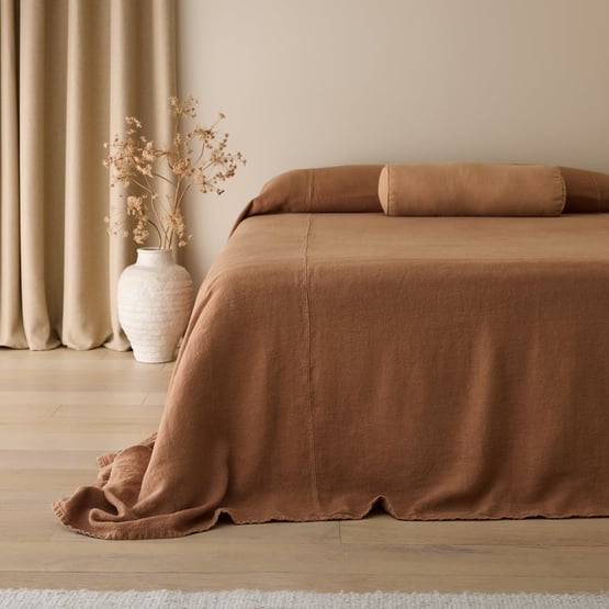 Vintaged Washed Linen Mocha Bedcover