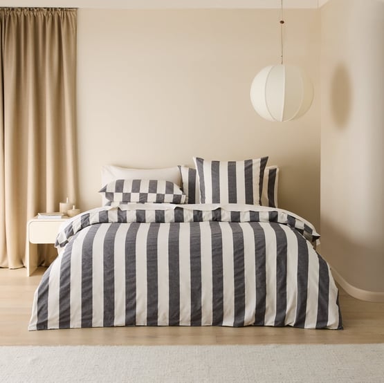 Stonewashed Cotton Black & Coconut Wide Stripe Quilt Cover Separates