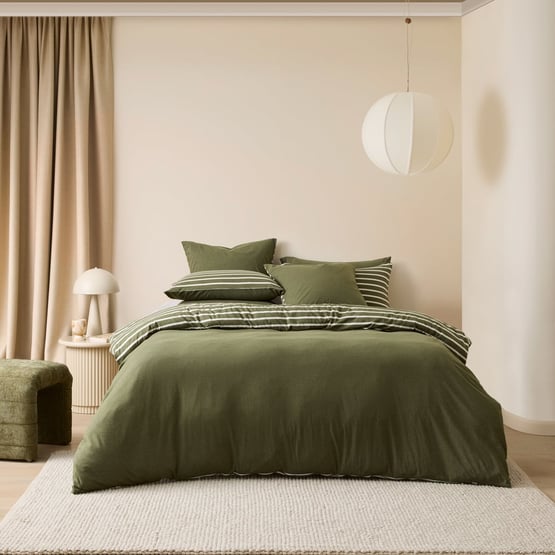 Ultra Soft Jersey Olive & Oat Stripe Quilt Cover Separates