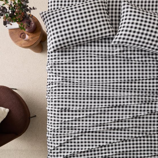 Charcoal Check Printed Percale Sheet Set