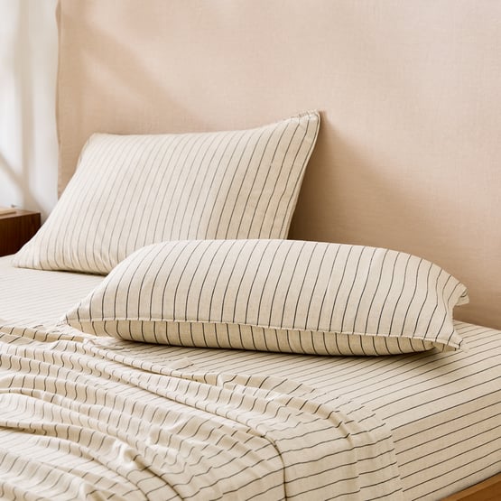 Washed Bamboo Linen Black & Natural Stripe Sheet Set