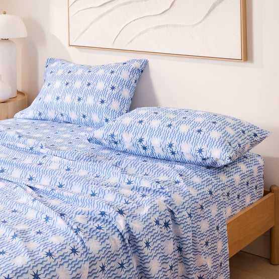 Azure Sunburst Blue Printed Sheet Set