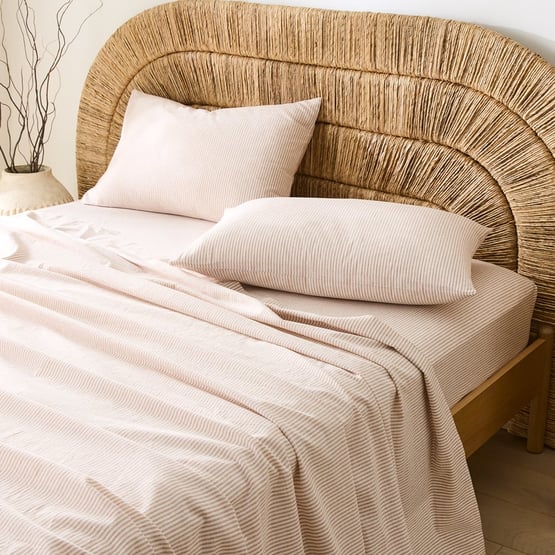 Linen Cotton Pecan Stripe Sheet Set