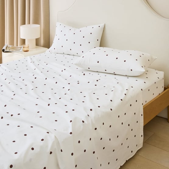 Stonewashed Cotton Chocolate & Coconut Spot Sheet Separates