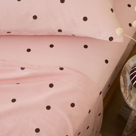 Stonewashed Cotton Chocolate & Peony Spot Sheet Separates