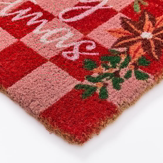 Coir Merry Christmas Check Doormat