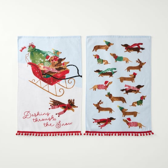 Dashing Dogs Tea Towel Pack of 2