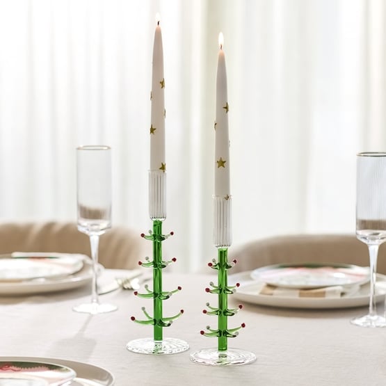 Christmas Tree Green Glass Candleholder