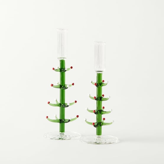 Christmas Tree Green Glass Candleholder