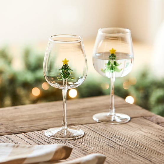 Christmas Green Tree Wine Glass Pack of 2