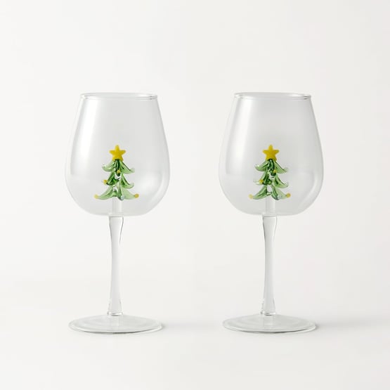 Christmas Green Tree Wine Glass Pack of 2