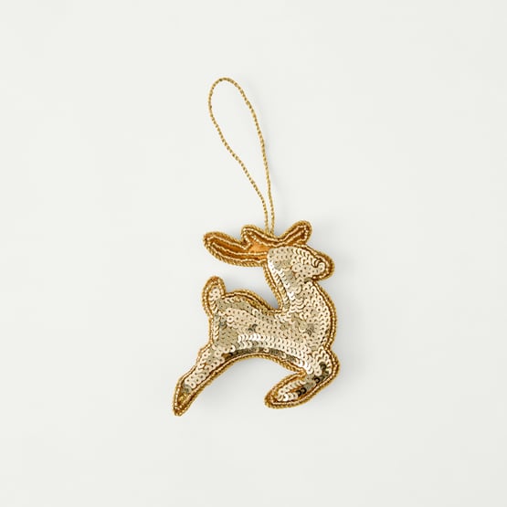 Embroidered Gold Reindeer Decoration