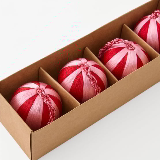 Thread Stripe Pink & Red Bauble Set Of 4