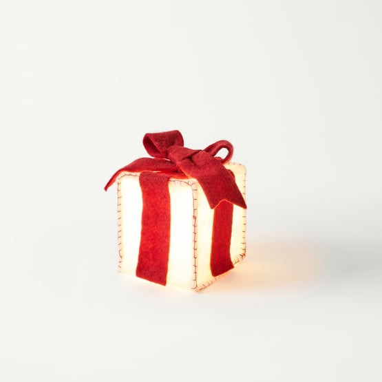 Red & White Small Felt Gift Box with LED Lights