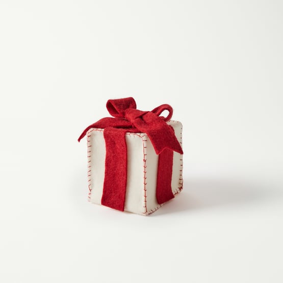 Red & White Small Felt Gift Box with LED Lights