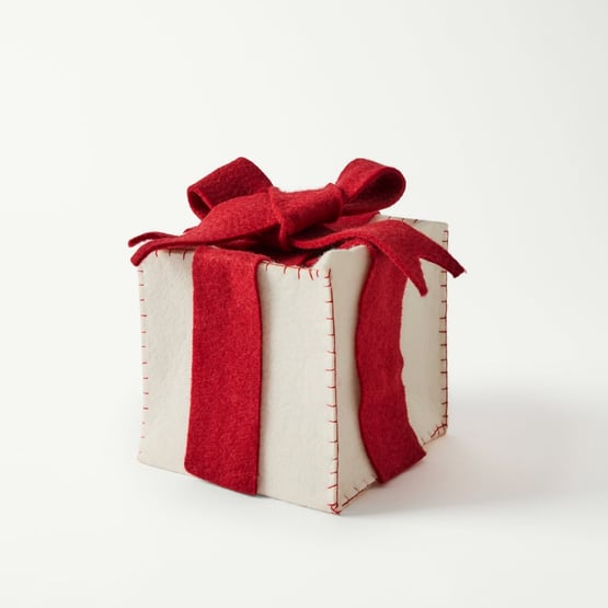 Red & White Large Felt Gift Box with LED Lights