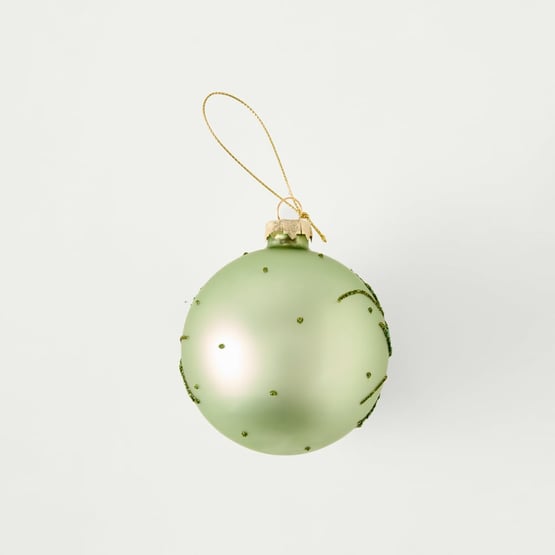 Vintage Glass Green & Pink Flower Glitter Ball Ornament