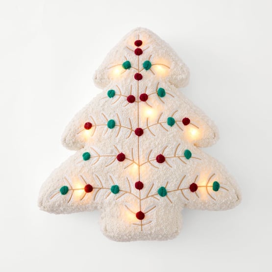 Festive White Light-Up Tree Cushion