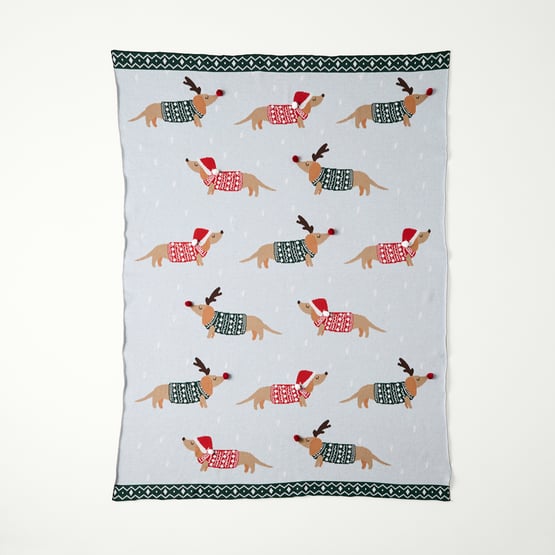 Festive Dashing Dachshunds Knitted Throw