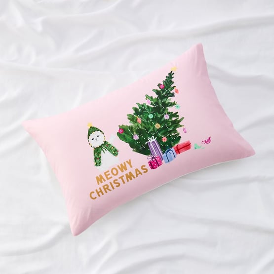 Meowy Christmas Text Pillowcase