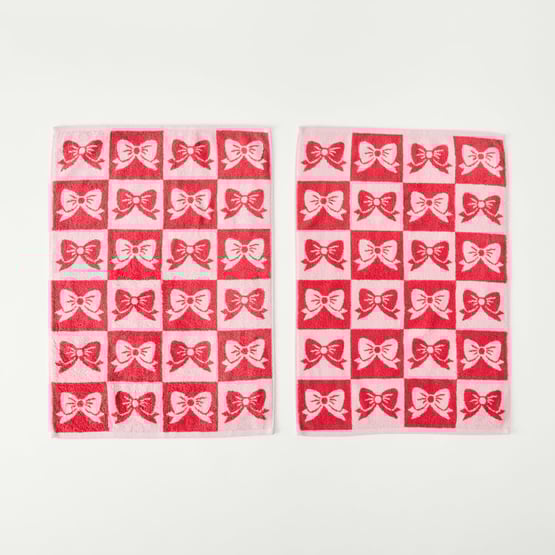 Christmas Bow Pink & Red Hand Towel Pack of 2