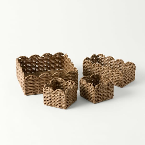 Scalloped Natural Drawer Baskets Set of 4