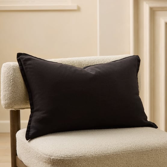 Belgian Black Vintage Washed Linen Long Cushion
