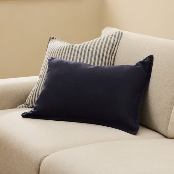 Belgian Navy Vintage Washed Linen Long Cushion
