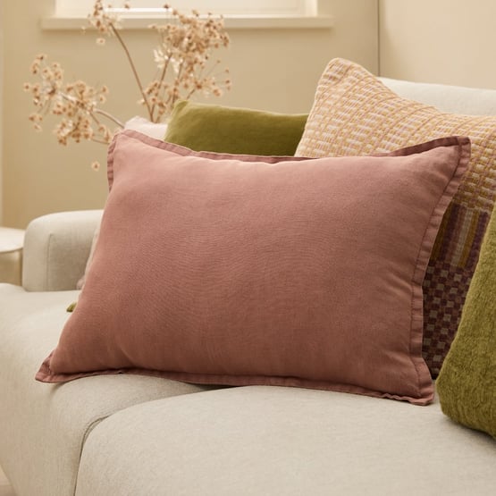 Belgian Rosewood Vintage Washed Linen Long Cushion