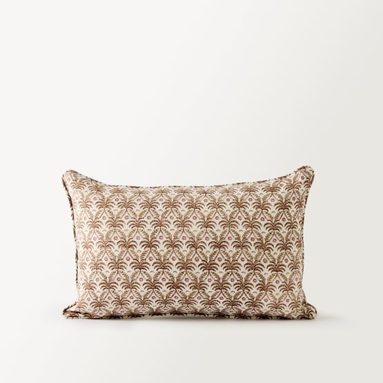 Delhi Woodblock Sunlit Palm Linen Cushion