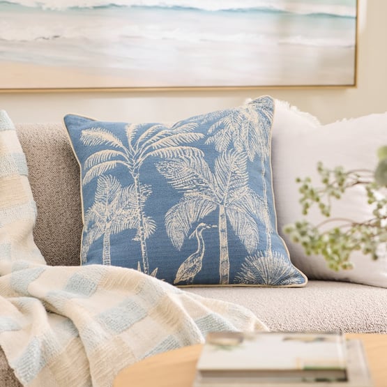Resort Palm Blue Cushion