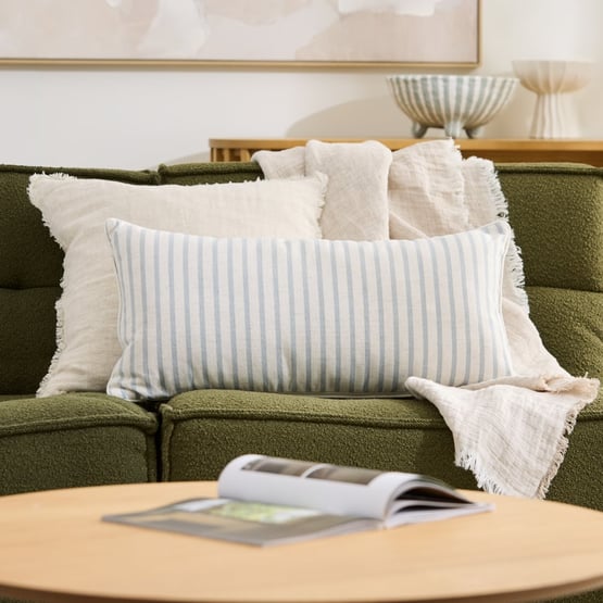Tommy Natural & Blue Stripe Bolster Cushion