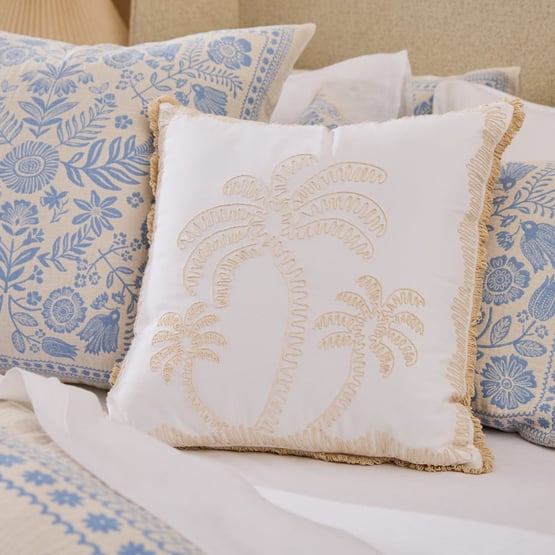 Denim White Palm Cushion