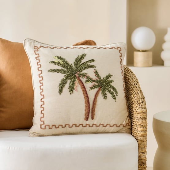 Florida Brown Palm Beaded Cushion
