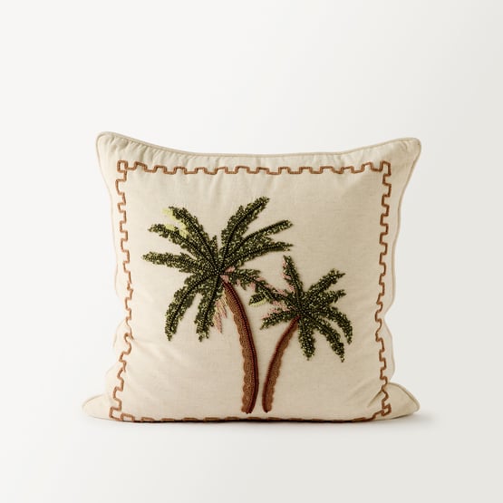 Florida Brown Palm Beaded Cushion