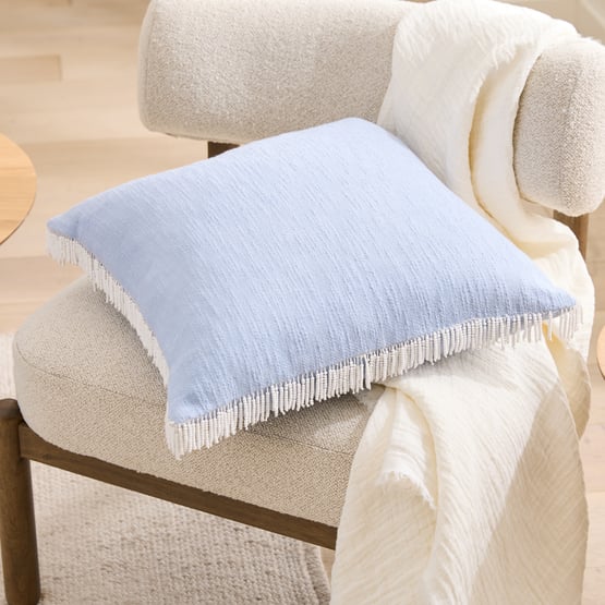 Rosie Cashmere Blue & White Beaded Cushion