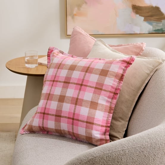 Belgian Pink Louis Check Vintage Washed Linen Cushion