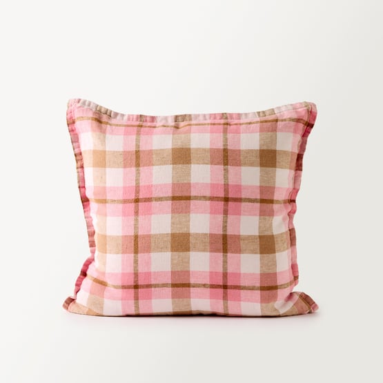 Belgian Pink Louis Check Vintage Washed Linen Cushion