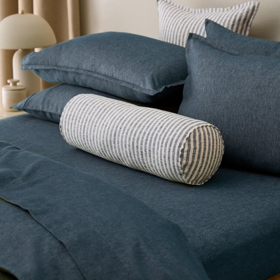 Belgian Vintage Washed Linen Linen & Black Bengal Stripe Bolster Cushion