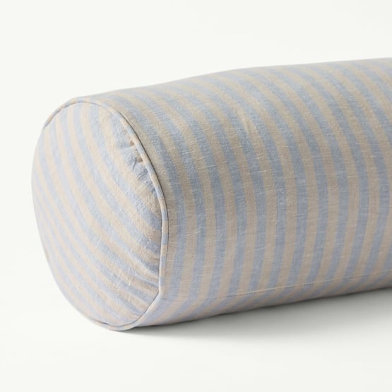 Belgian Vintage Washed Linen Linen & Light Denim Bengal Stripe Bolster Cushion