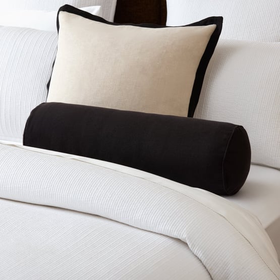 Belgian Vintage Washed Linen Black Bolster Cushion