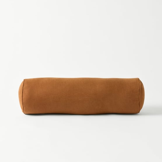 Belgian Vintage Washed Linen Brown Sugar Bolster Cushion