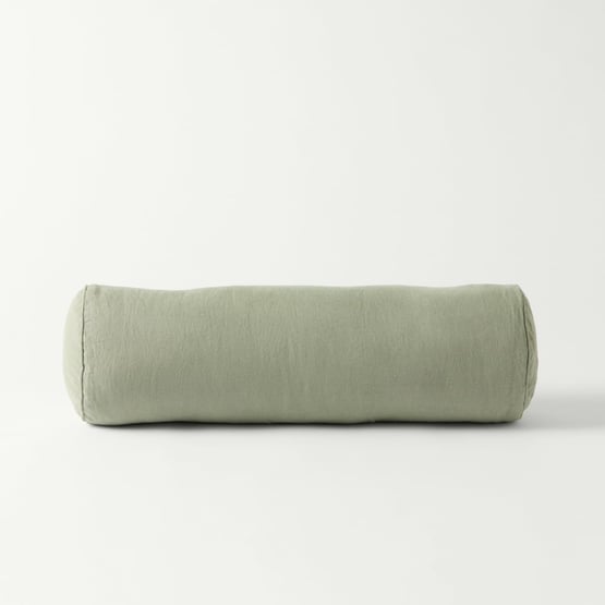 Belgian Vintage Washed Linen Gumleaf Bolster Cushion