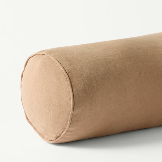 Belgian Vintage Washed Linen Hazelnut Bolster Cushion