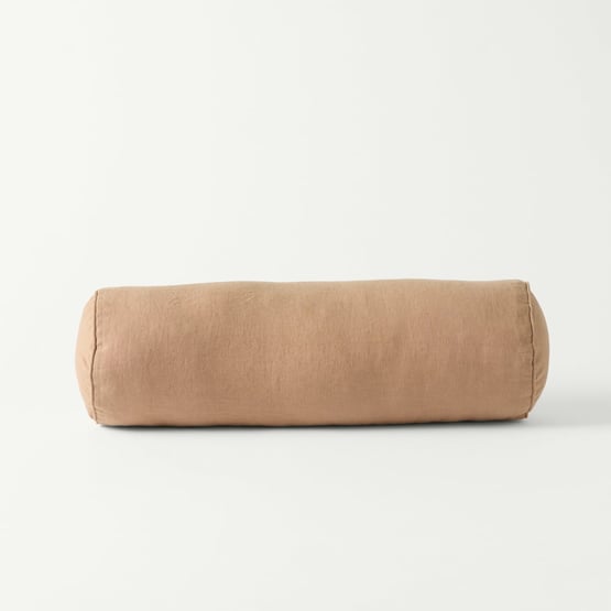 Belgian Vintage Washed Linen Hazelnut Bolster Cushion