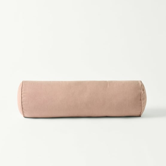 Belgian Vintage Washed Linen Bolster Cushion Pink Glow