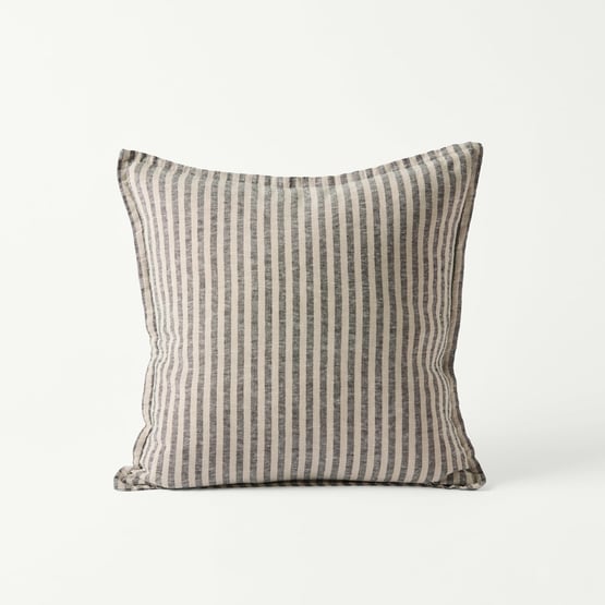 Belgian Vintage Washed Linen Linen & Black Bengal Stripe Cushion