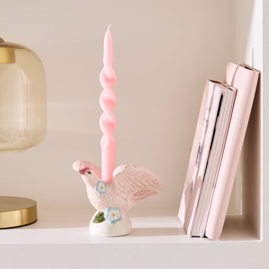 Flower Bird Pink Candleholder 