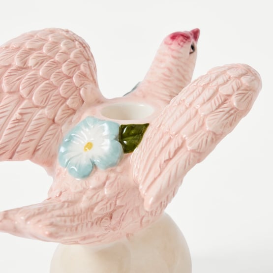 Flower Bird Pink Candleholder 
