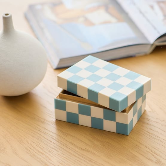 Checkers Blue & White Trinket Box